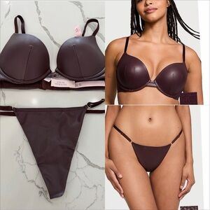 NWT Very Sexy Faux Leather Push Up Bra and panty set burgundy size 32B/S